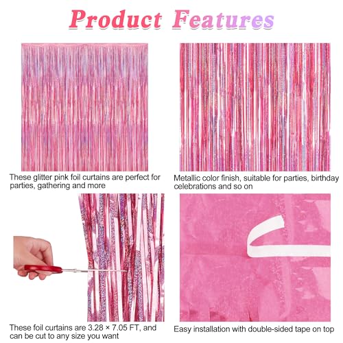 2 Pack Glitter Pink Backdrop, 3.28 FT x 7.05 FT Birthday Party - Product Imagery