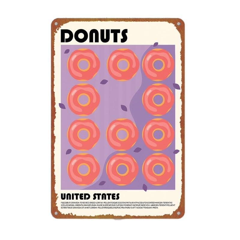 Vintage Donuts United States Travel Print Metal Sign 8x12 Inch - Product Imagery