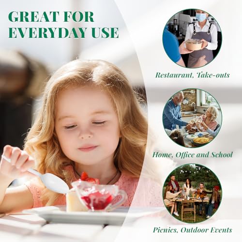 FOCUSLINE 1000 Pack Plastic Teaspoons White, Disposable Spoons - Product Imagery