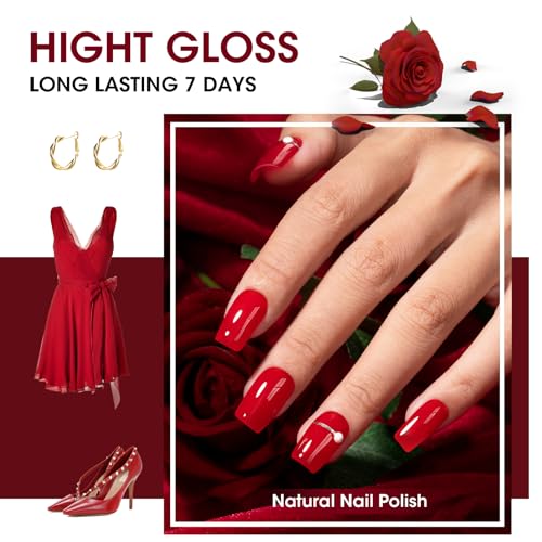 GELLEN Dark Red Nail Polish Set Fall Winter, No Light Needed, - Product Imagery