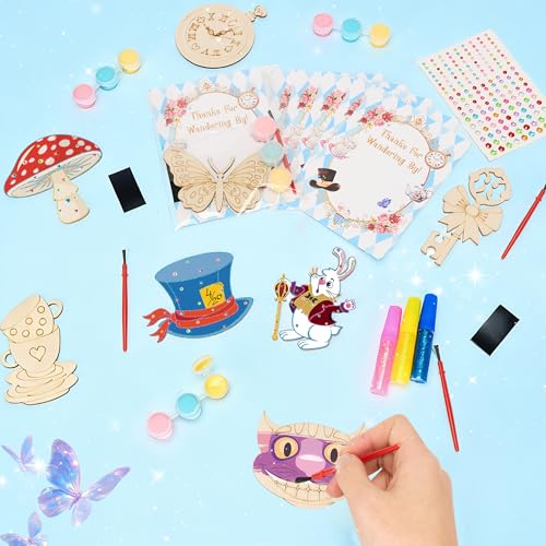 24 Pcs Alice Party Favors, DIY Wooden Painting Crafts Kit with - Product Imagery