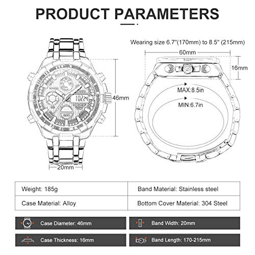 GOLDEN HOUR Luxury Stainless Steel Analog Digital Watches for - Product Imagery