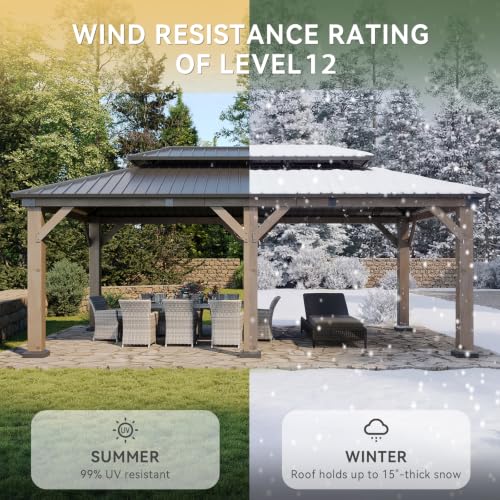 Aoxun 20' x 12' Outdoor Wood Gazebo, Hardtop Gazebo Permanent - Product Imagery