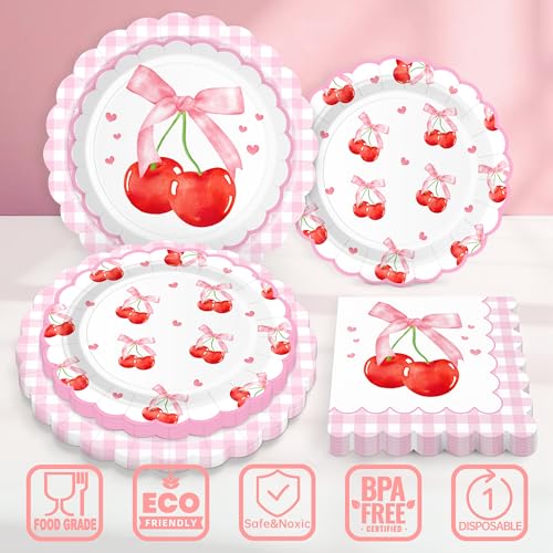 90 PCS Cherry Plates and Napkins Set,Service for 30,Birthday - Product Imagery