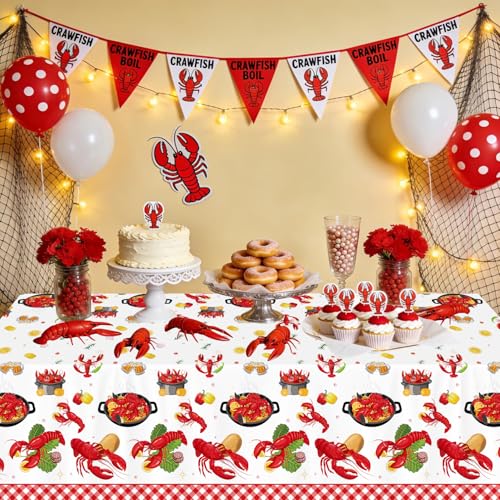 4 Pack Crawfish Boil Party Tablecloth, 51 x 86 Inches - Product Imagery