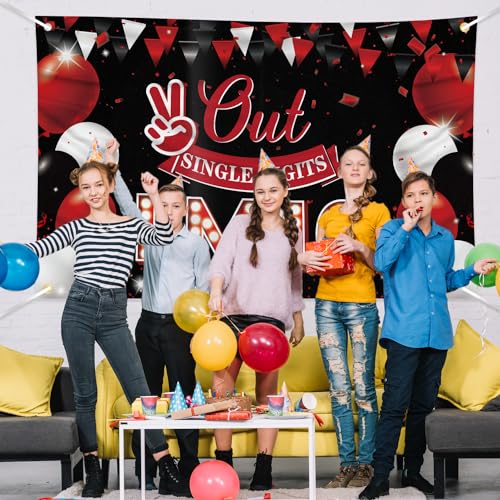 JOYKY Out Single Digits I’m 10 Banner, Red Black Happy 10th - Product Imagery