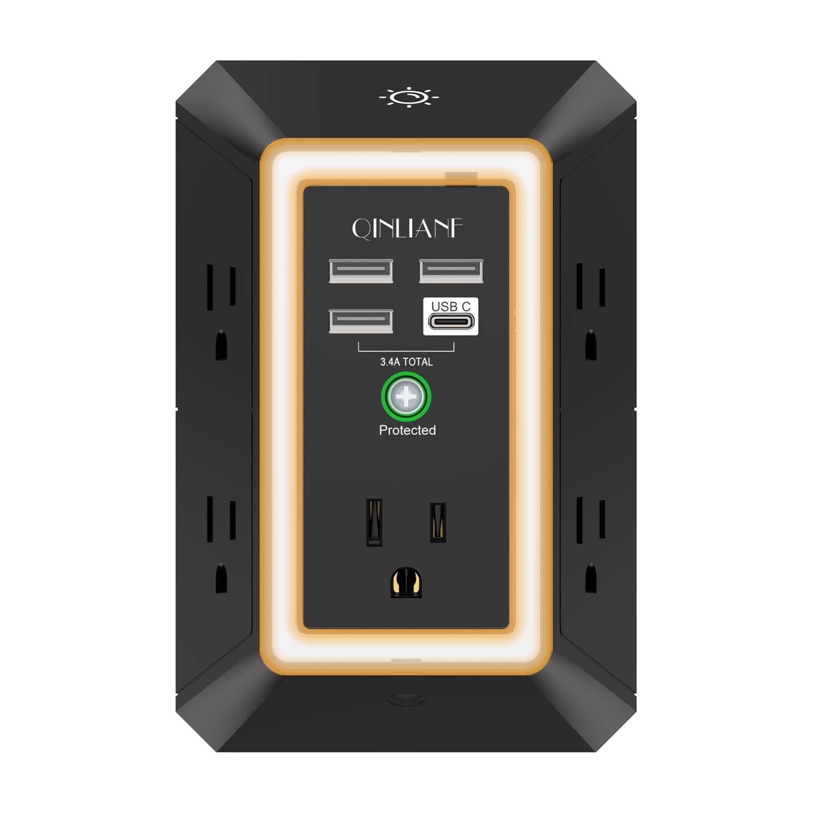 Surge Protector, QINLIANF 5 Outlet Extender with 4 USB Ports by QINLIANF - Angle View 9