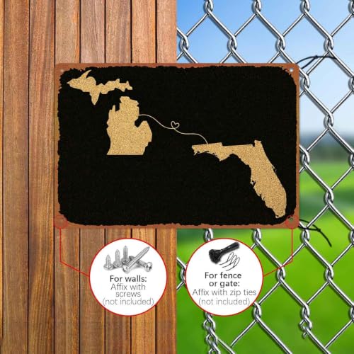Michigan to Florida Connected Love Sign, 8x12 Inch Aluminum - Product Imagery