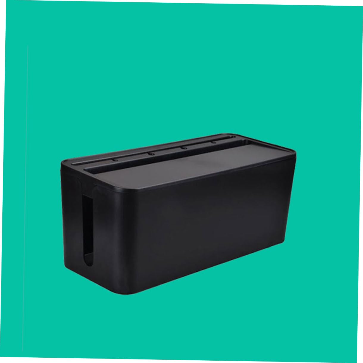 Housoutil Black Plastic Wire Organizer Box with Lid for Cable Storage