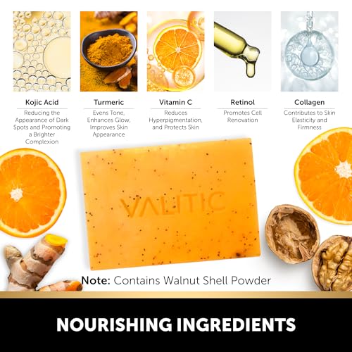 VALITIC Kojic Acid and Turmeric Soap for Dark Spots, Face and - Product Imagery