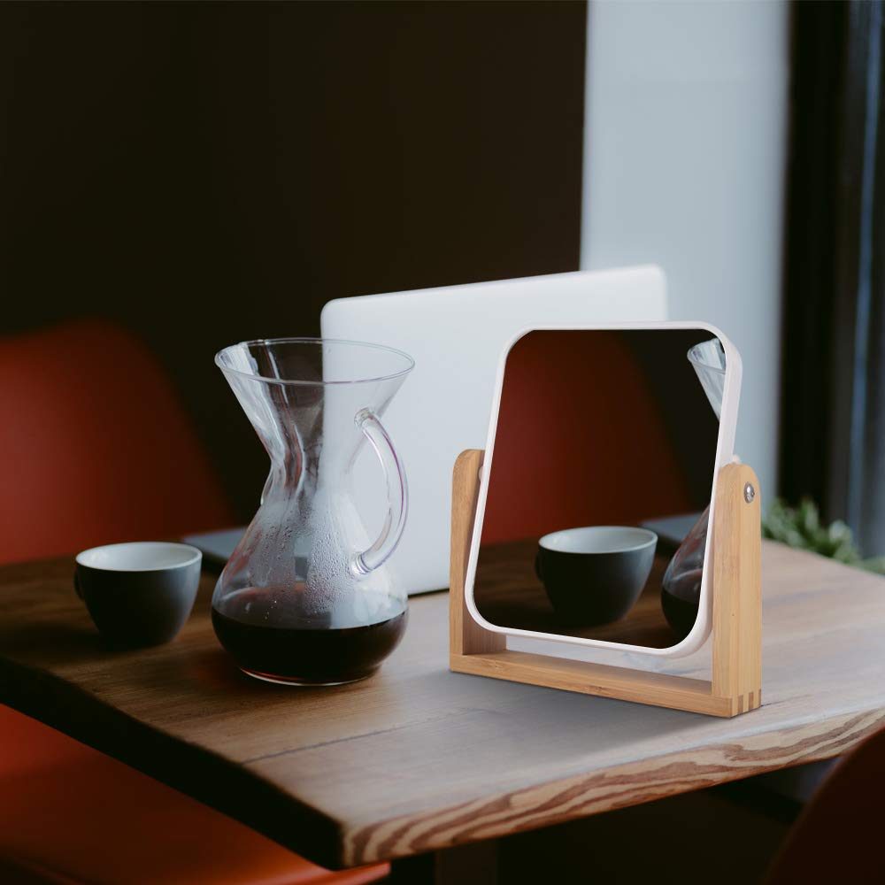 Makeup Mirror with Natural Bamboo Stand 1X 3X Magnification - YYPDC Official Product Imagery - 3