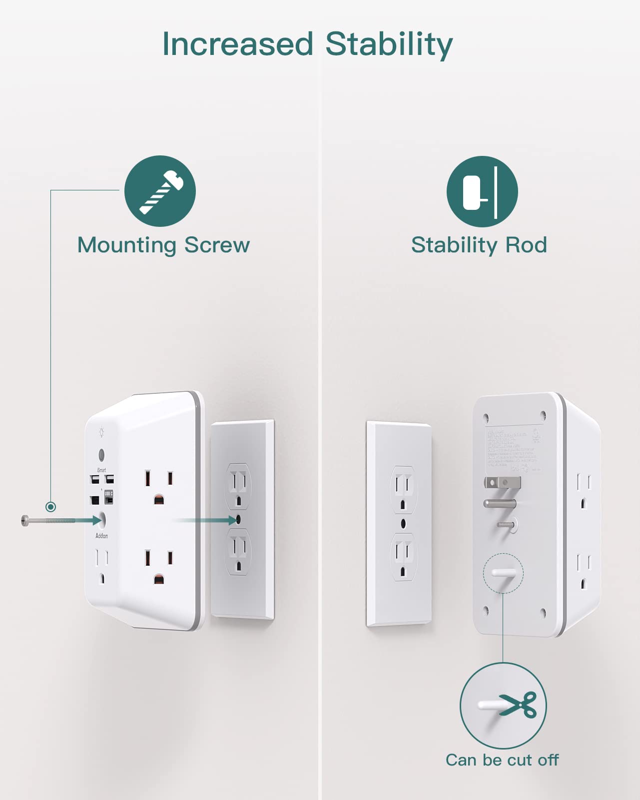 Addtam Surge Protector, 5 Outlet Extender with Night Light and 4 USB P - View 4