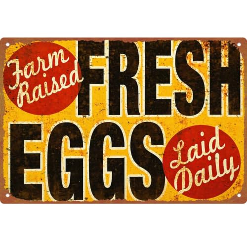 Vintage Farm Fresh Eggs Sign, 8 x 12 Inch Aluminum Metal Sign, - Product Imagery