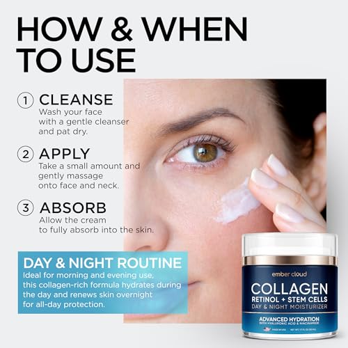 Collagen Face Cream with Stem Cells Retinol Hyaluronic Acid 1.7Oz - Product Imagery