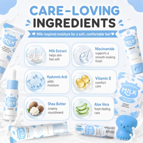 13PCS Milk Skincare Set for Kids - Kids Face Care Kit, Cute - Product Imagery