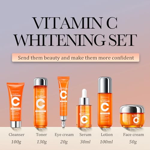 Vitamin C Skincare Set, 6-In-1 Skincare Gift Set With Cleanser, - Product Imagery