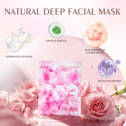 Rose Bio-Collagen Deep Hydrating Face Masks, 2 Pack Sheet Masks - Product Imagery
