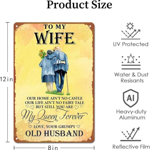 To My Wife My Queen Forever Vintage Aluminum Metal Sign, 8X12In, - Product Imagery