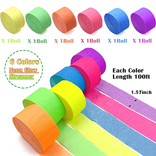 600 feet Glow Crepe Paper Streamers UV Glow Party Neon Streamer - Product Imagery