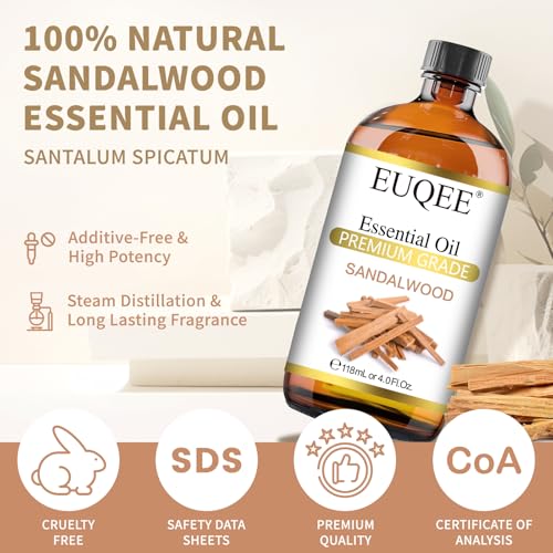 EUQEE Sandalwood Essential Oil for Skin Care, Perfume (4 oz/118 - Product Imagery
