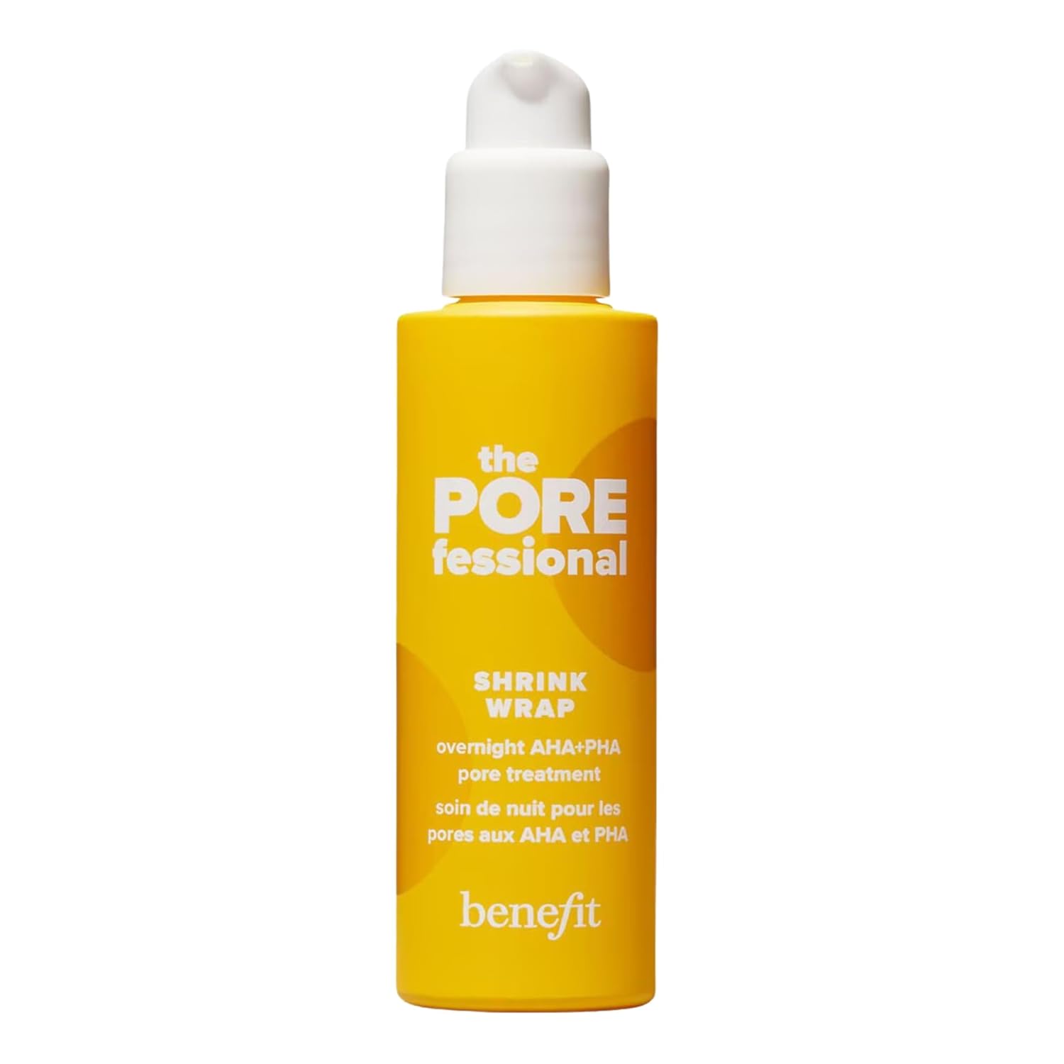 Benefit The Porefessional Shrink Wrap Overnight AHA+PHA pore treatment in 1.6 oz jar showing the product container with label.