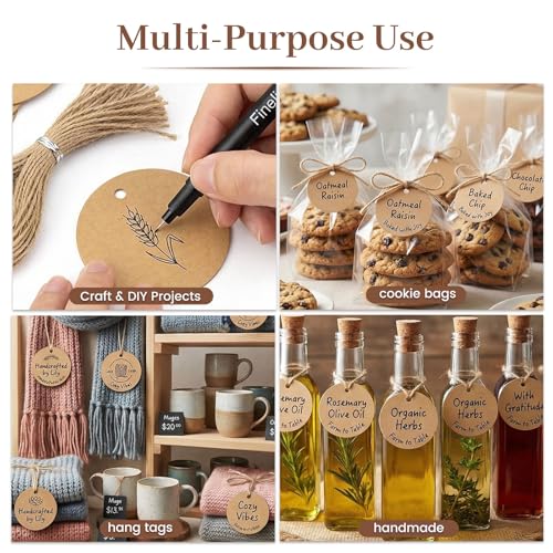 Round Kraft Gift Tags with String, 160 Pack 2.2 inch - Product Imagery