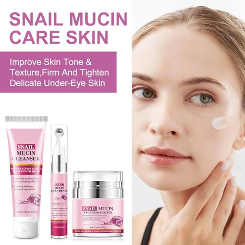Snail Mucin Skincare Set,3 Pcs Cleanser, Eye Cream, Face Cream, - Product Imagery