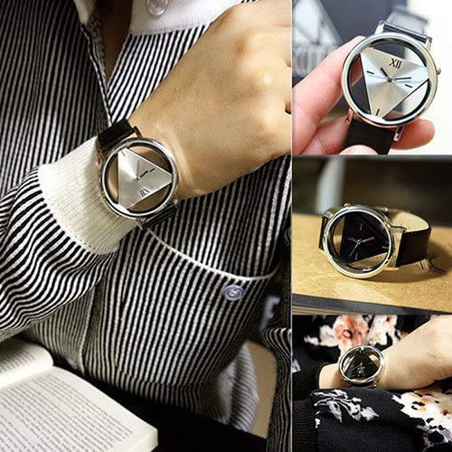 Unisex Charm Glass Hollow Triangle Dial Faux Leather Analog - Product Imagery