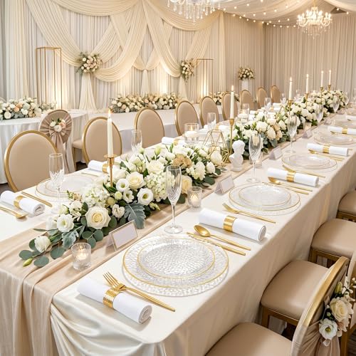 60Pcs Clear Plastic Plates,Clear Disposable Plates With Gold - Product Imagery