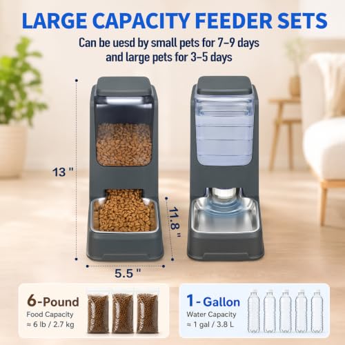 2 Pack Automatic Cat Feeder and Water Dispenser Set with Dog - Product Imagery