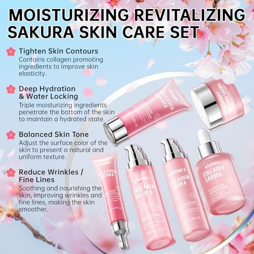 Sakura Skin Care Set - 6 PCS Cherry Blossom Skin Care Kit with - Product Imagery