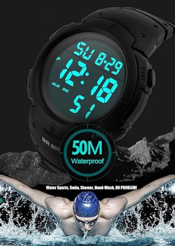 PASOY Men's Simple Outdoor Sports Digital Watch Waterproof Swim - Product Imagery