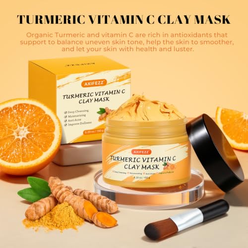 Turmeric Vitamin C Clay Mask with Kaolin Clay, Deep Cleansing - Product Imagery