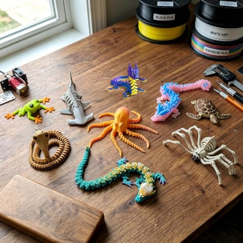 9 Pcs 3D Printed Animals & Dragon Figurine Set (Multicolor - Product Imagery