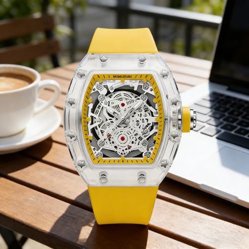 Gosasa Men's Transparent Tonneau Quartz Watch, Skeleton-Style - Product Imagery
