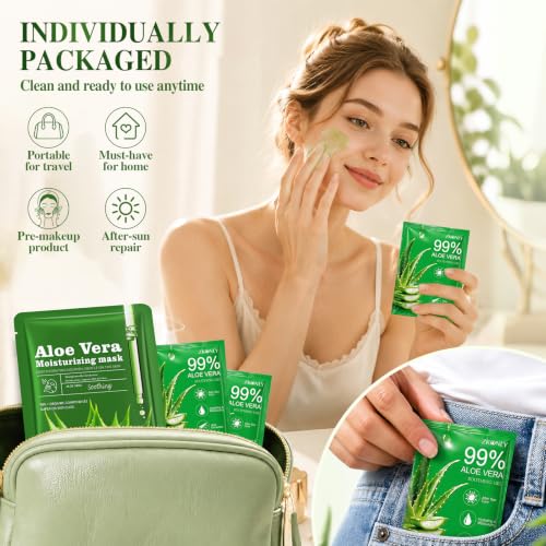 Aloe Vera Face Mask Skincare Set - 12 Facial Masks + 24 Portable - Product Imagery