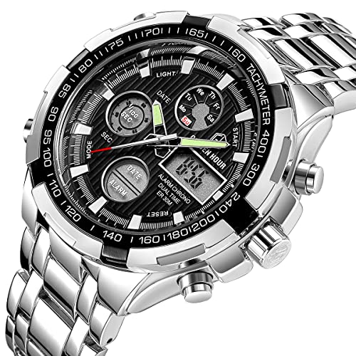 GOLDEN HOUR Luxury Stainless Steel Analog Digital Watches for - Product Imagery
