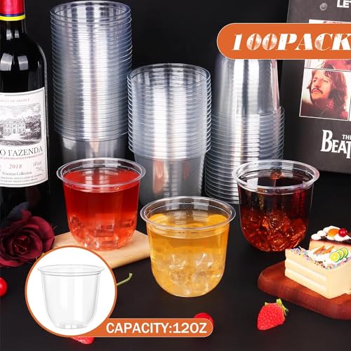 KesaPlan 100 Pcs 12oz Plastic Clear Cups, Disposable Wine - Product Imagery