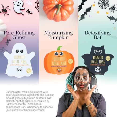 SpaLife Facial Mask Sheet Bundle - Pumpkin, Ghost, Bat - Hallo... - Product Imagery