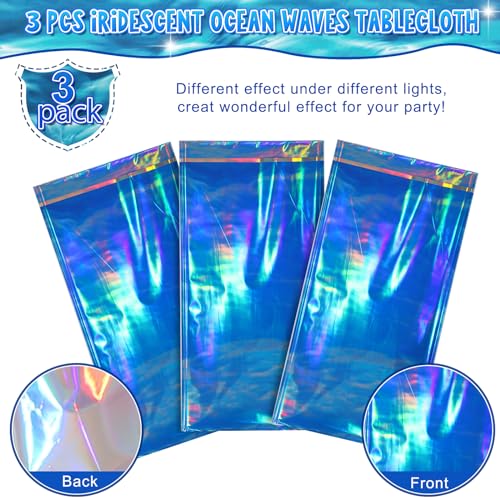 3Pcs 54 x 108 Inch Iridescent Ocean Waves Plastic Tablecloths - Product Imagery