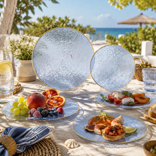 60Pcs Blue Plastic Plates - Blue Disposable Plates With Gold - Product Imagery