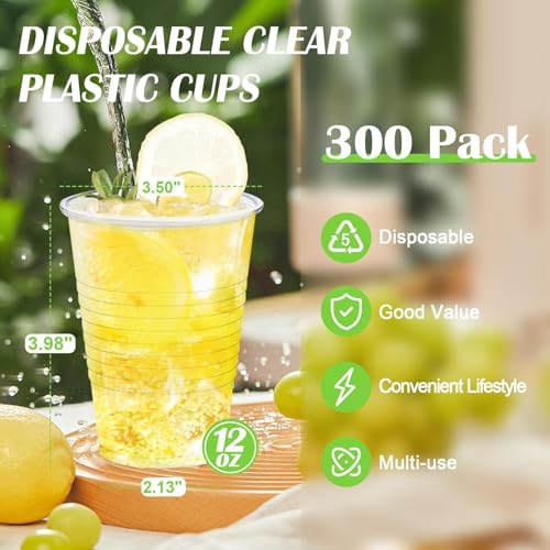 Lamosi 300 Pack 12 oz Clear Plastic Cups, Disposable Cold - Product Imagery