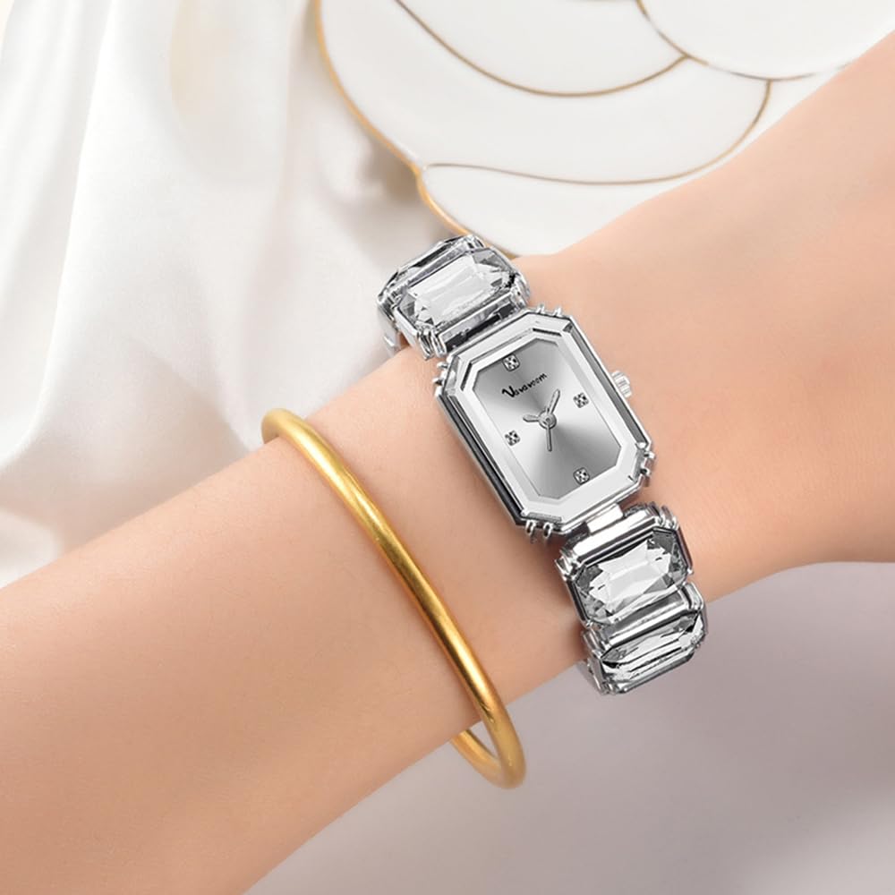 Luxury Womens Diamond Watch Octagonal Crystal Bracelets - HUNRUY Official Imagery - 4