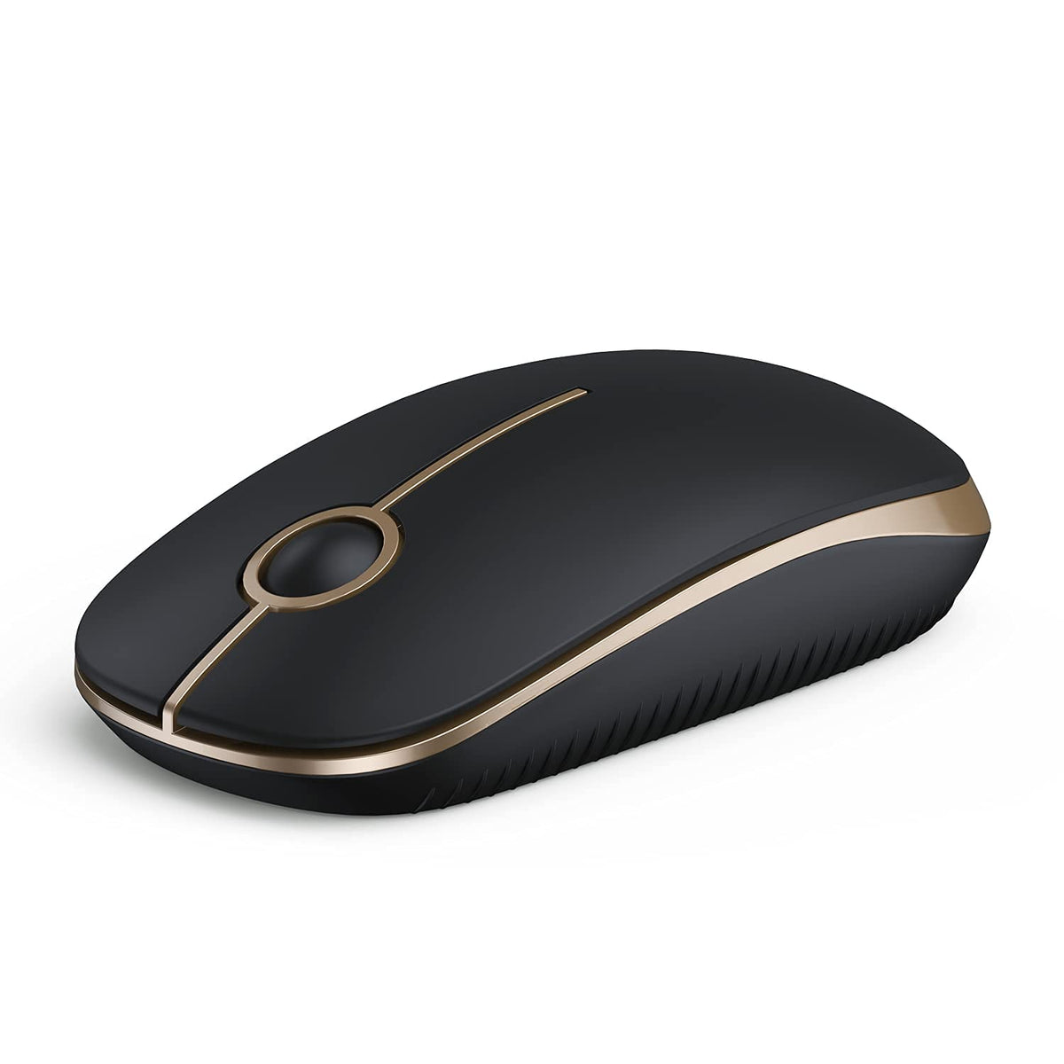 Black and gold VssoPlor wireless mouse with slim design, 2.4G connectivity, suitable for laptops and computers.