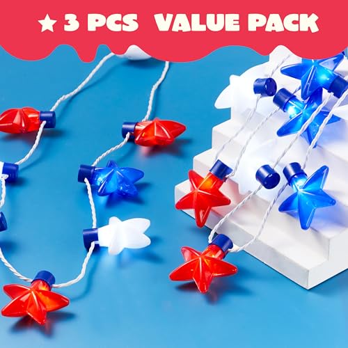 JOYIN 3 PCS 4th of July LED Necklaces, Patriotic Light up - Product Imagery