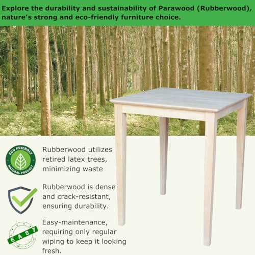 Solid Wood Top Dining Table, 36 Inch High, Unfinished - Product Imagery