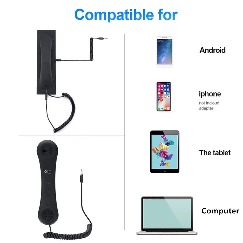 YWOUG retro handset for cell phones and iPads, 3.5mm connector, vintage-style telephone receiver with anti-radiation features.