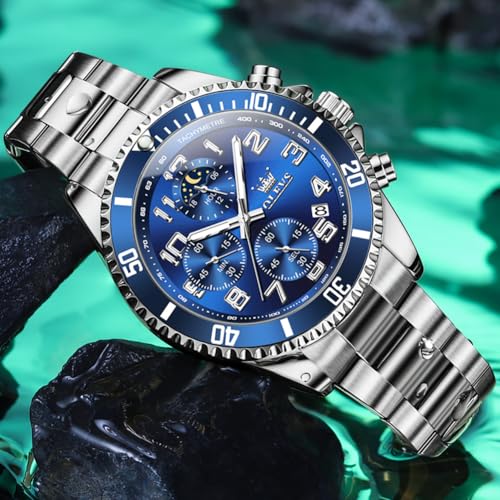 OLEVS Mens Stainless Steel Watch Fashion Luxury Big Face Analog - Product Imagery