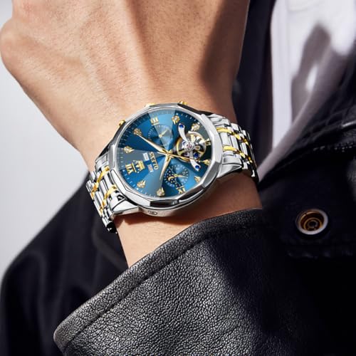OLEVS Skeleton Men Watches Automatic Business Luxury Diamond - Product Imagery