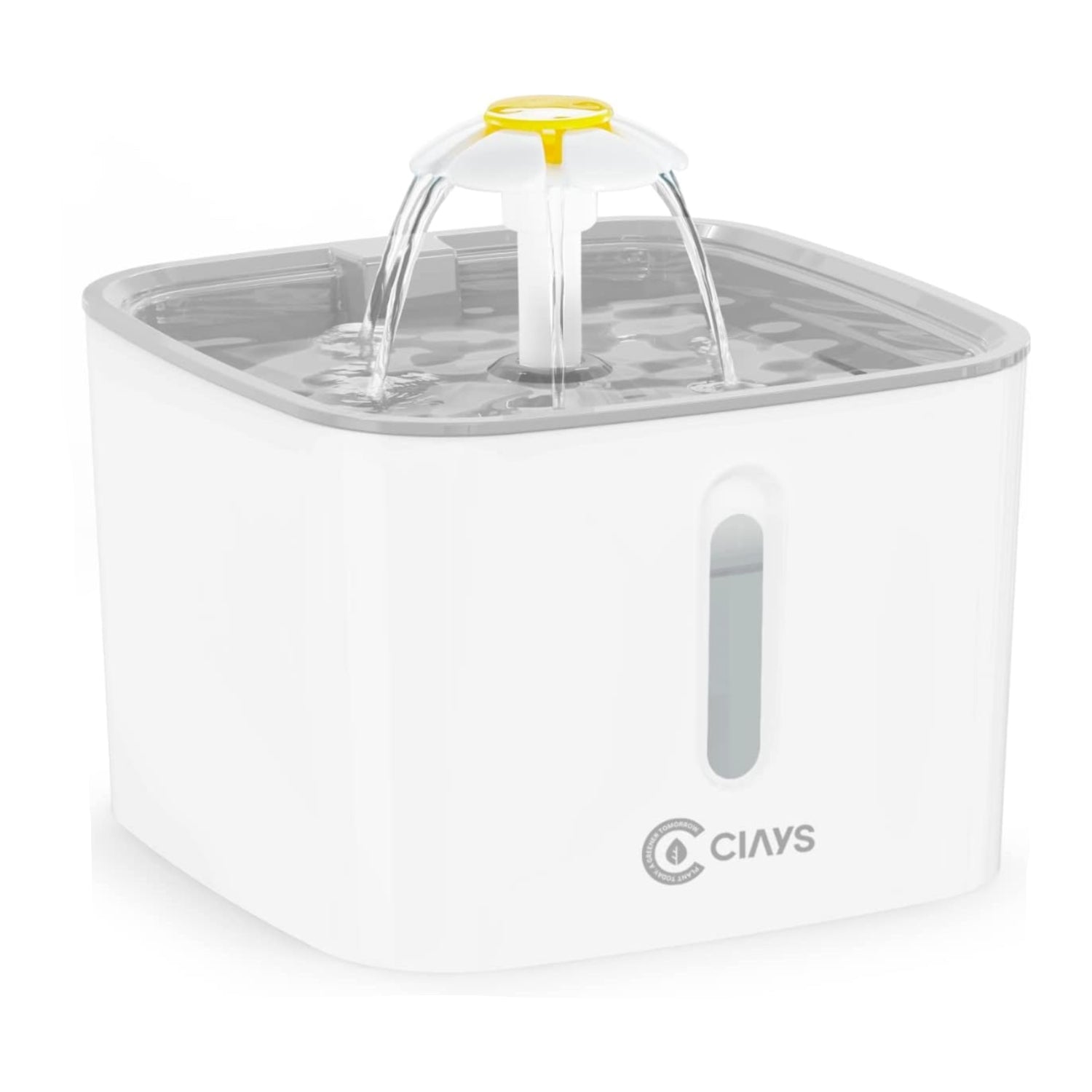 Ciays automatic pet water fountain with 84oz capacity, featuring a sleek design and three replacement filters for fresh drinking water.